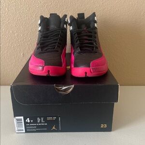 Air Jordan 12 Retro GG Kids Sneakers Black and Pink